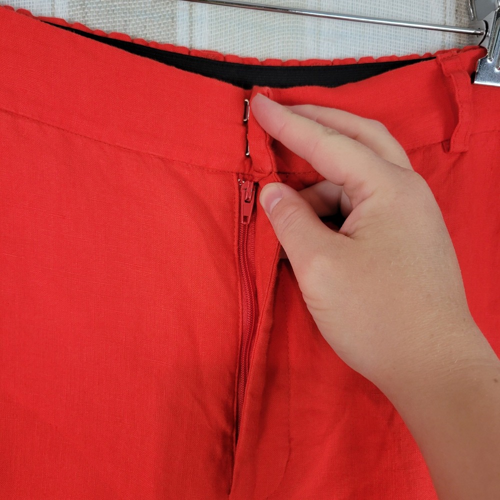 Zara Woman High Rise Wide Leg 100% Linen Pants Red Size Large Lagenlook - Picture 3 of 12